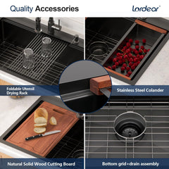 Lordear 33 Inch Matte Black Drop-In Workstation Kitchen Sink