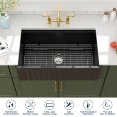 Lordear 33 Inch Black Fireclay Workstation Farmhouse Kitchen Sink