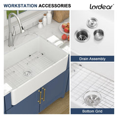 Lordear 33x20x9 Inch Farmhouse Kitchen Sink Single Bowl