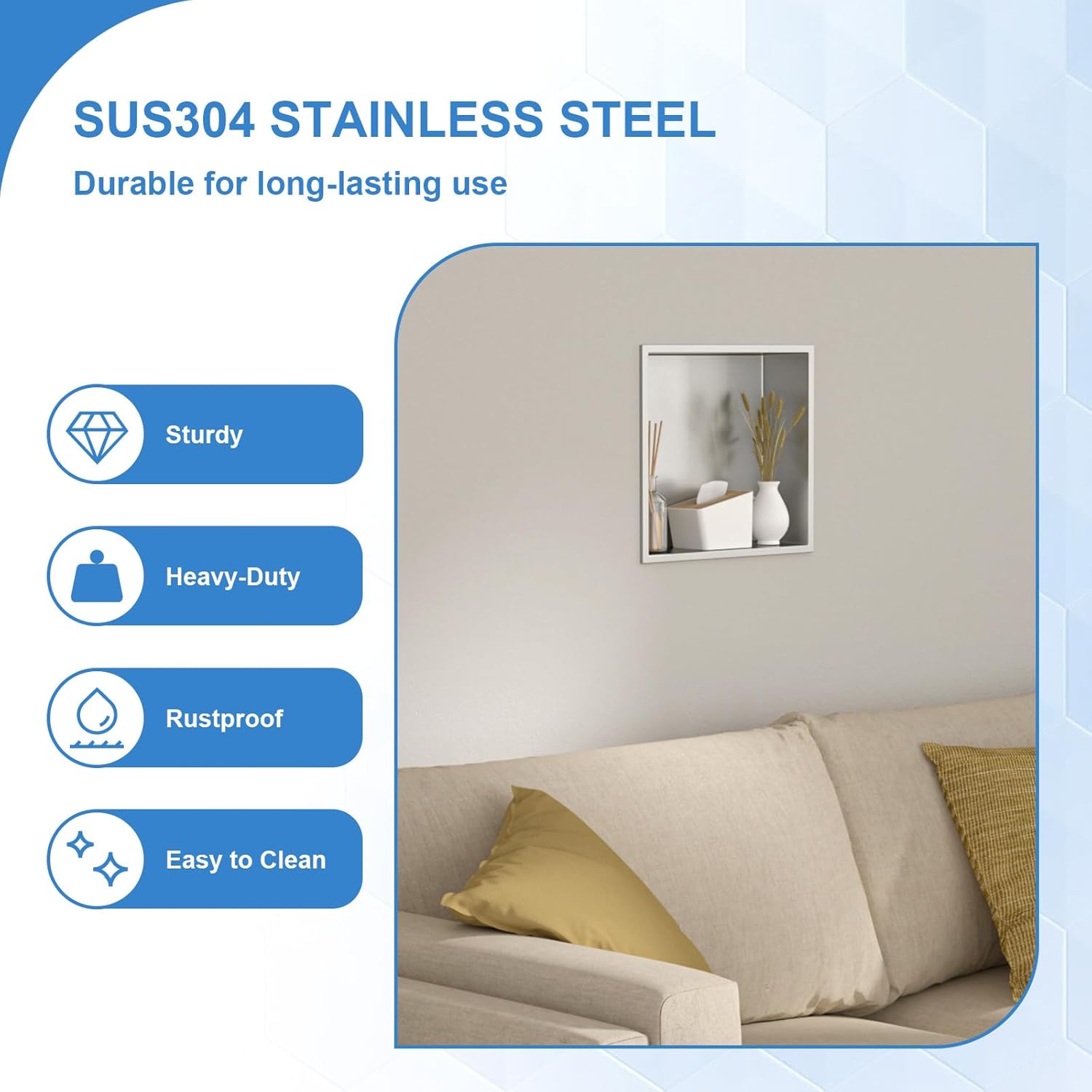 Lordear 14" x 12" Stainless Steel Bathroom Brushed Finish Rectangle Recessed Wall Niche from Lordear