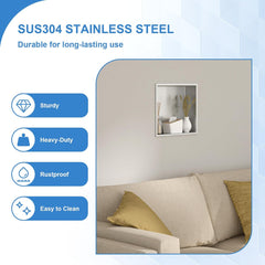 Lordear 14" x 12" Stainless Steel Bathroom Brushed Finish Rectangle Recessed Wall Niche from Lordear