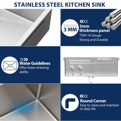 Lordear 30 Inch Drop-In Waterfall Workstation Kitchen Sink