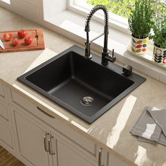 Lordear 25'' x 22'' Quartz Black Drop In Single Bowl Kitchen Sink  from Lordear