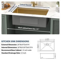 Lordear 28'' Gold Stainless Steel Undermount Workstation Kitchen Sink