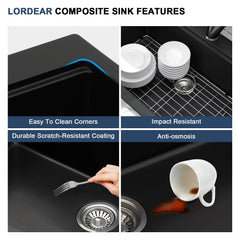 Lordear 33x22x9 Inch Drop-In Kitchen Sink Single Bowl