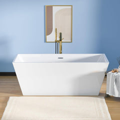 Lordear 67'' White Acrylic Rectangular Freestanding Bathtub with Overflow and Drain