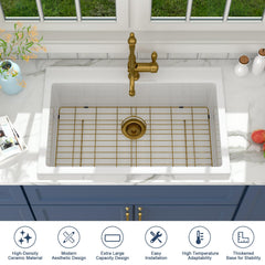 Lordear 33" White Drop In Kitchen Sink Fireclay