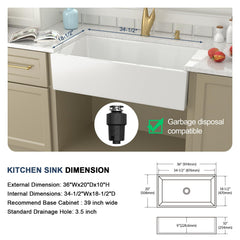 Lordear 36x20x10 Inch Farmhouse Kitchen Sink Single Bowl