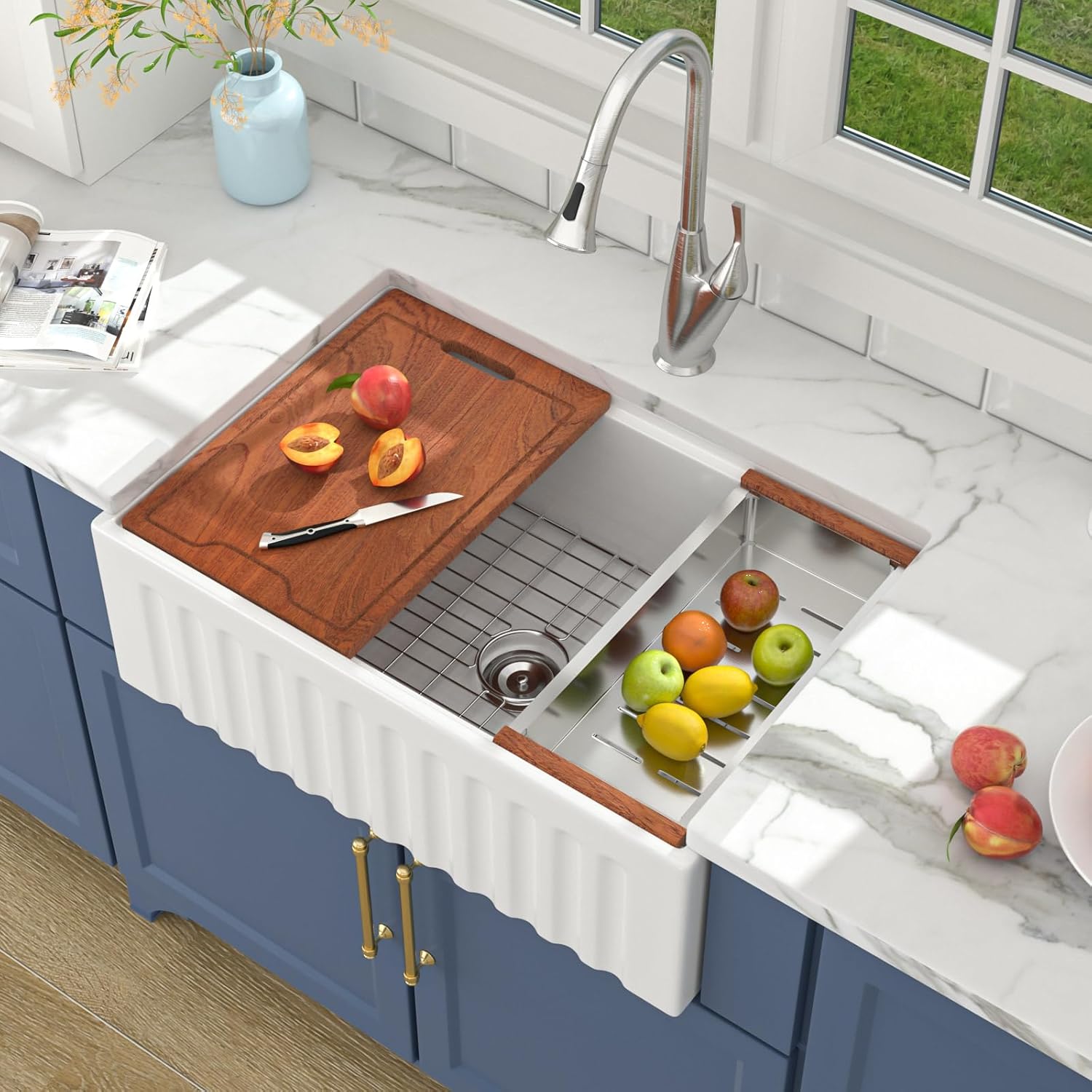 Lordear 33'' White Ceramic Apron Front Farmhouse Workstation Kitchen Sinks  from Lordear