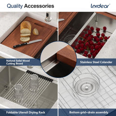 Lordear 25'' Stainless Steel Undermount Workstation Kitchen Sink