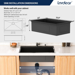 Lordear 33 Inch Matte Black Drop-In Workstation Kitchen Sink