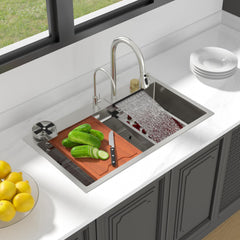 Lordear 30 Inch Drop-In Waterfall Workstation Kitchen Sink