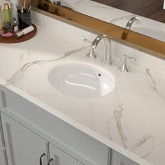 Lordear Undermount White Ceramic Oval Bathroom Sink with Overflow