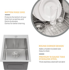 Lordear 15"x 20" Stainless Steel Single Bowl Drop-in Bar Sink from Lordear