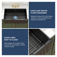 Lordear 33 Inch Black Fireclay Workstation Farmhouse Kitchen Sink