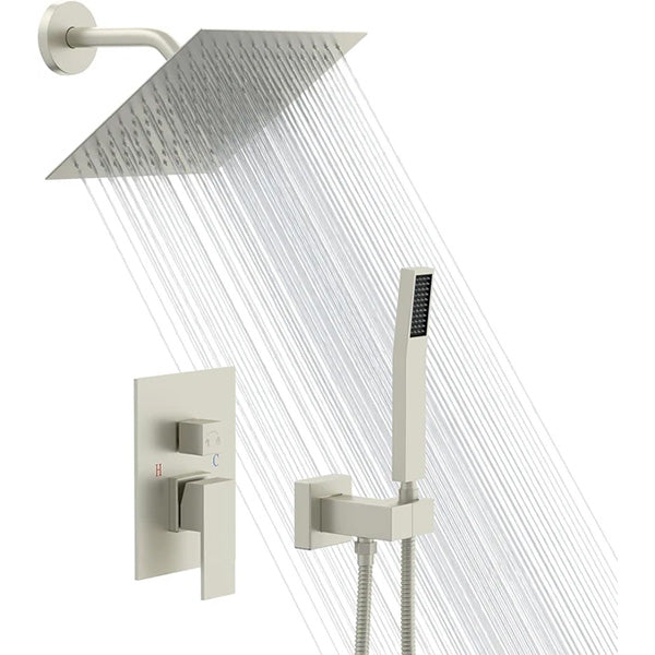 Lordear 8" Stainless Steel Wall Mounted Rain Shower Head with Handheld and Brass Valve from Lordear