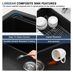 Lordear 28x19x9 Inch Undermount Kitchen Sink Single Bowl with Accessories