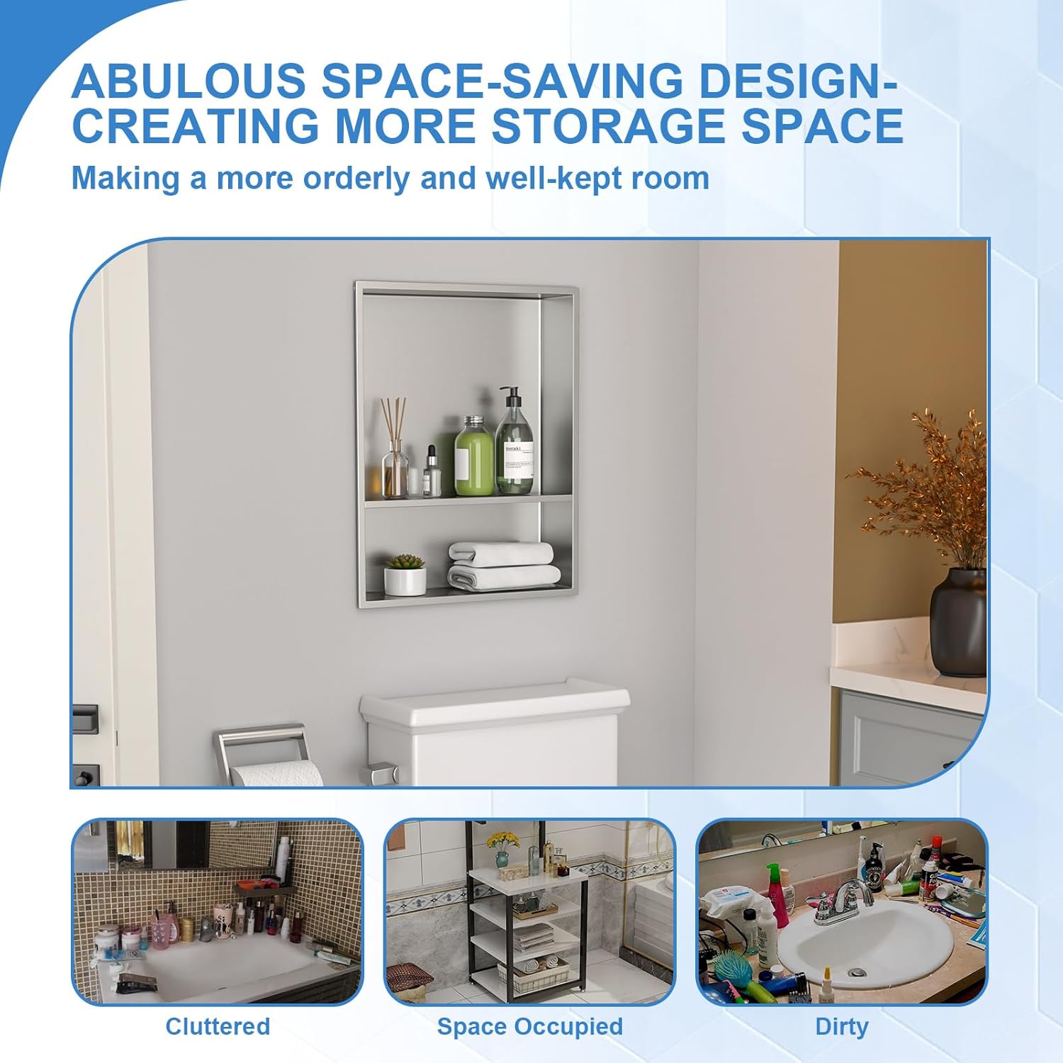 Lordear 21" x 17" Stainless Steel Rectangle Double Built-in Bathroom Niche from Lordear