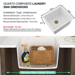 Lordear 21-Inch Undermount Laundry Sink Single Bowl