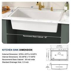 Lordear 33-Inch Drop-In Kitchen Sink Single Bowl