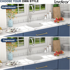 Lordear 18'' White Ceramic Round Undermount Single Bowl Bar Sink