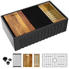 Lordear 33 Inch Black Fireclay Workstation Farmhouse Kitchen Sink