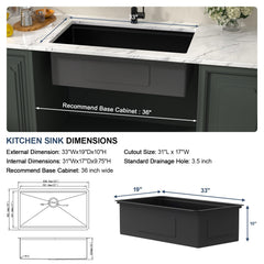 Lordear 33'' Matte Black Stainless Steel Undermount Workstation Kitchen Sink
