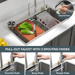 Lordear 30 Inch Drop-In Waterfall Workstation Kitchen Sink