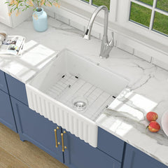 Lordear 24'' x 18'' White Ceramic Apron Front Single Bowl Farmhouse Kitchen Sink from Lordear