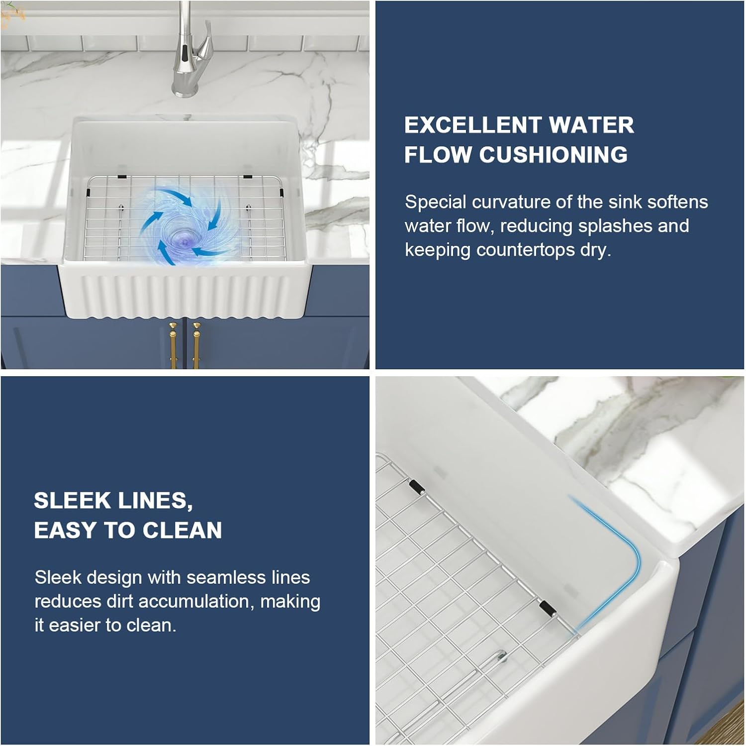 Lordear 24'' x 18'' White Ceramic Apron Front Single Bowl Farmhouse Kitchen Sink from Lordear