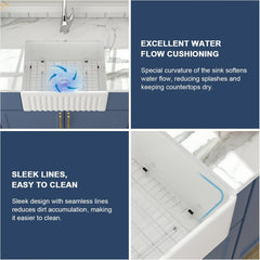 Lordear 24'' x 18'' White Ceramic Apron Front Single Bowl Farmhouse Kitchen Sink from Lordear