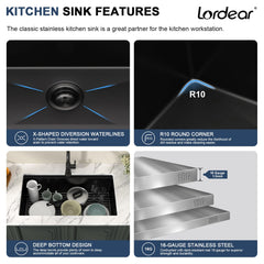 Lordear 30'' Matte Black Stainless Steel Undermount Workstation Kitchen Sink