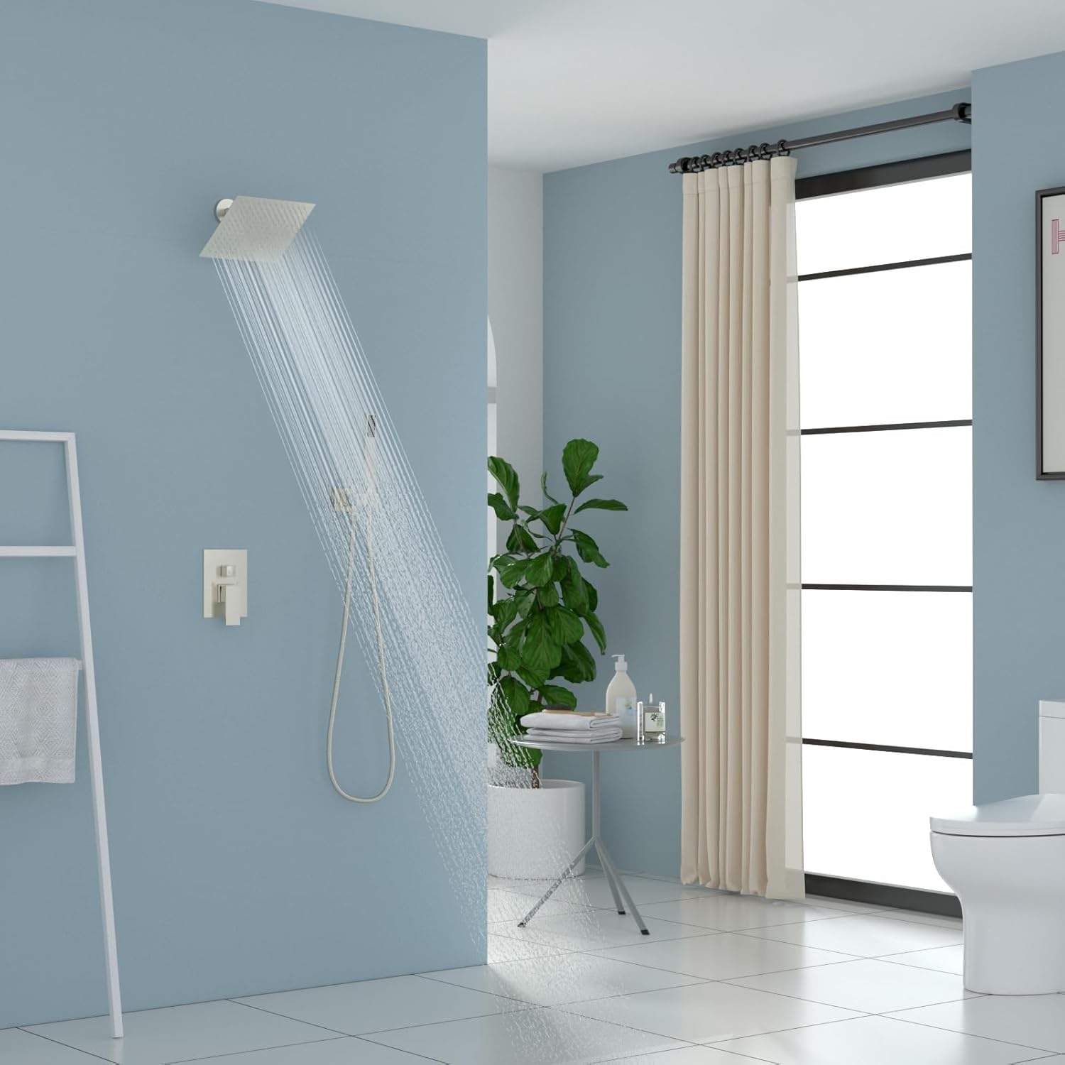 Lordear 8" Stainless Steel Wall Mounted Rain Shower Head with Handheld and Brass Valve from Lordear