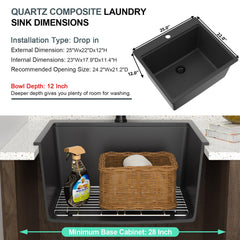 Lordear 25x22x12 Inch Quartz Laundry Sink Single Bowl