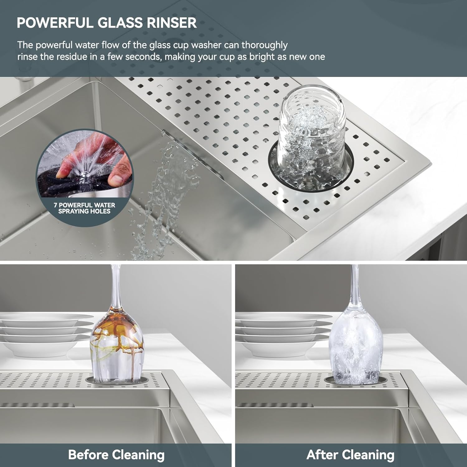 Lordear 33'' Stainless Steel Drop In Single Bowl Workstation Kitchen Sink with Glass Rinser from Lordear