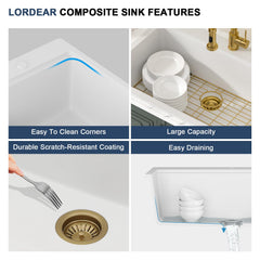 Lordear 33-Inch Drop-In Kitchen Sink Single Bowl