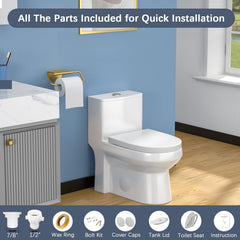 Lordear White Ceramic Water Saving One Piece Toilet with Comfort Wider Chair Seat