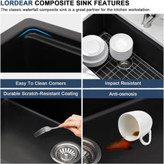 Lordear 30x19x9 Inch Undermount Kitchen Sink Single Bowl
