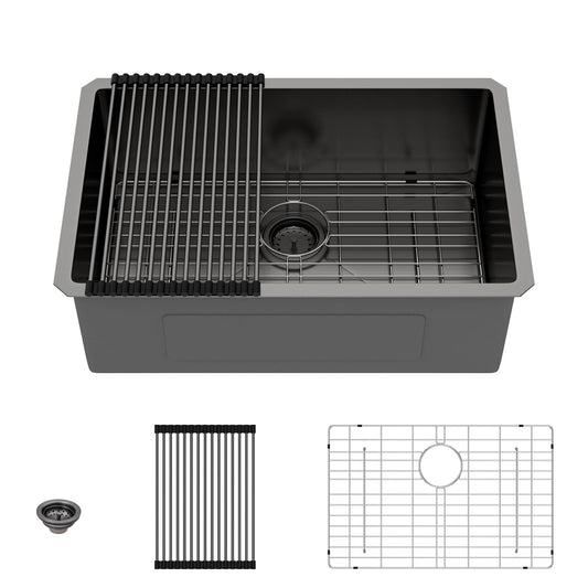 Lordear Gunmetal Black Single Bowl Undermount Stainless Steel Kitchen Sink
