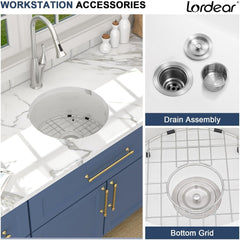 Lordear 18'' White Ceramic Round Undermount Single Bowl Bar Sink