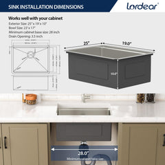 Lordear 25'' Stainless Steel Undermount Workstation Kitchen Sink