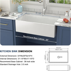 Lordear 33'' White Ceramic Apron Front Farmhouse Workstation Kitchen Sinks  from Lordear