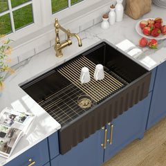 Lordear 33 Inch Black Fireclay Undermount Workstation Farmhouse Kitchen Sink