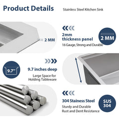 Lordear 36'' Brushed Stainless Steel Undermount Workstation Kitchen Sink