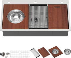 Lordear 39x22 Inch Single Bowl Stainless Steel Drop In Workstation Kitchen Sink with Mixing Bowl