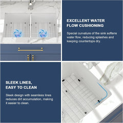 Lordear 32''x19'' White Fireclay Porcelain Ceramic 50/50 Double Bowl Undermount Kitchen Sink from Lordear