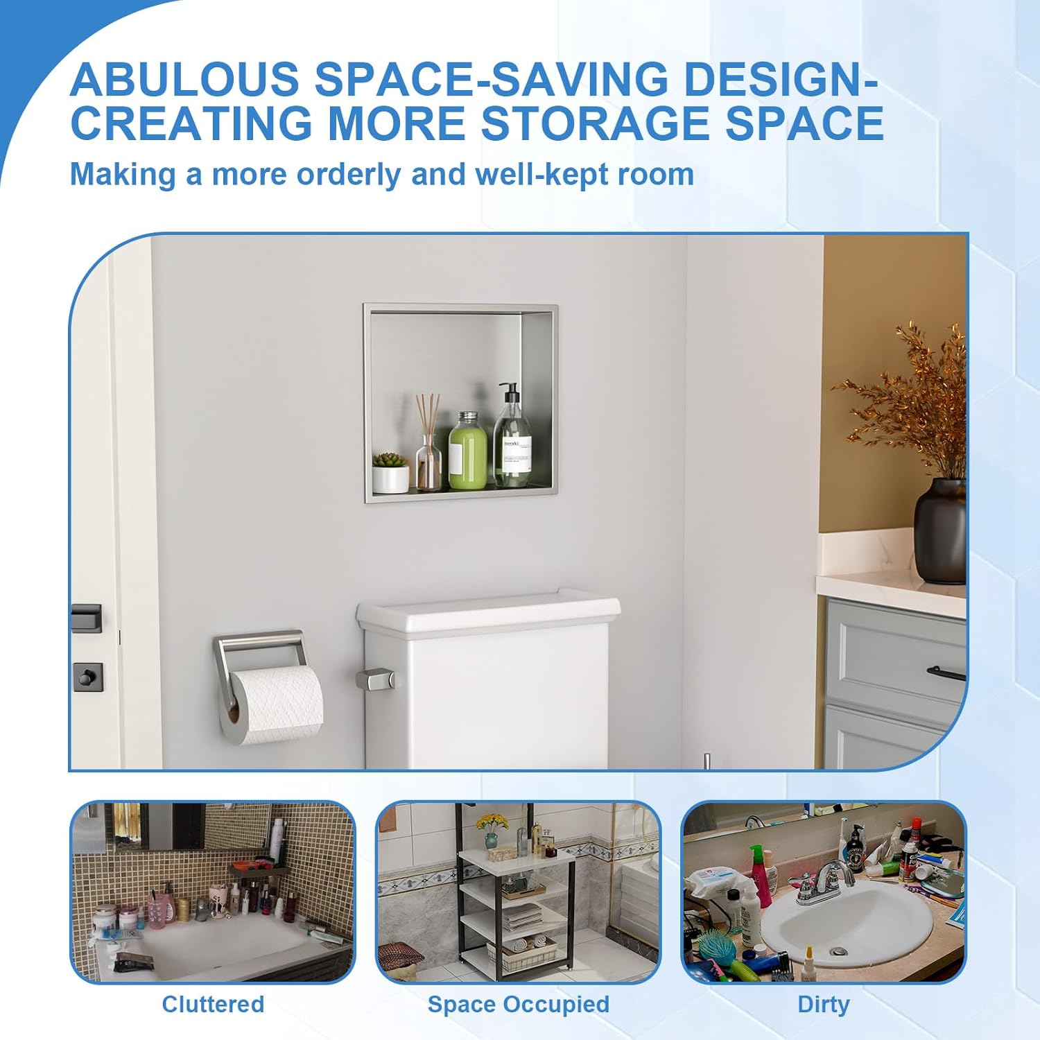 Lordear 14" x 12" Stainless Steel Bathroom Brushed Finish Rectangle Recessed Wall Niche from Lordear