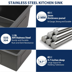 Lordear 33'' Matte Black Stainless Steel Undermount Workstation Kitchen Sink