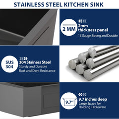 Lordear Black Workstation Stainless Steel Farmhouse Sink