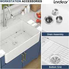 Lordear Apron Front Single Bowl Fireclay Farmhouse Sink